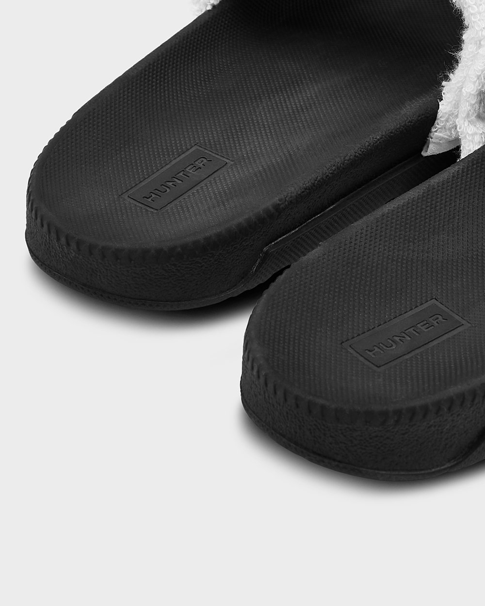 Hunter Original Terry Towelling Logo Adjustable Slides - Sale Clearance Womens Black/White - AENUYI6